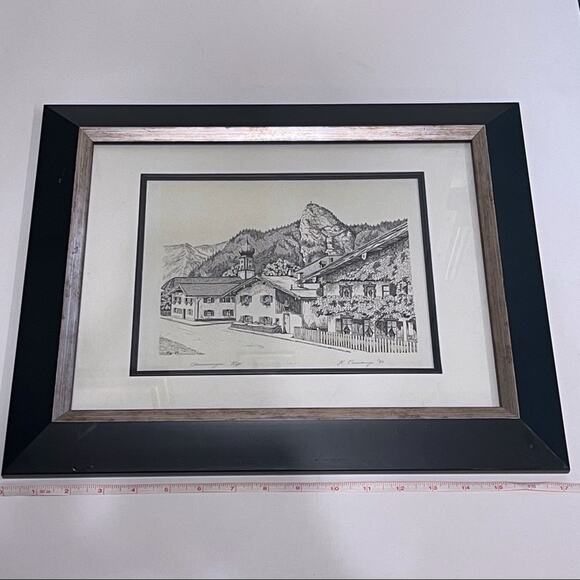 Framed Kofel Oberammergau Germany Signed Drawing Print Passion Play Bavaria Alps - Picture 7 of 10